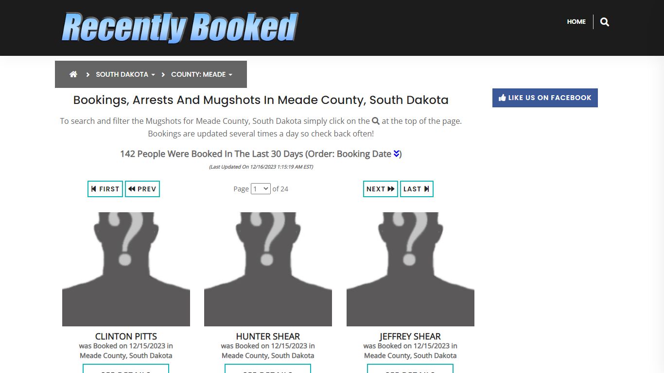 Bookings, Arrests and Mugshots in Meade County, South Dakota